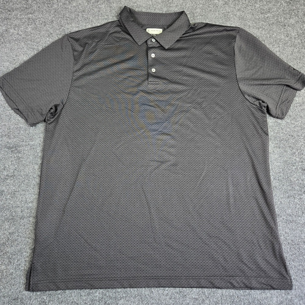 PGA Tour Golf Polo Shirt Mens XXL Black Gray Geometric Performance Short Sleeve